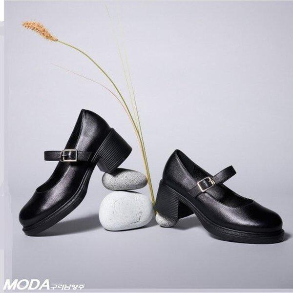 軽量クッションUPチャンキーメリージェーン女性パンプス2XWD45X-GN