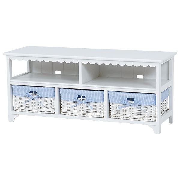 カントリー調テレビ台/テレビボード 幅100cm：26型42型対応 木製 内布付きバスケット収納 ホワイト（白） 完成品