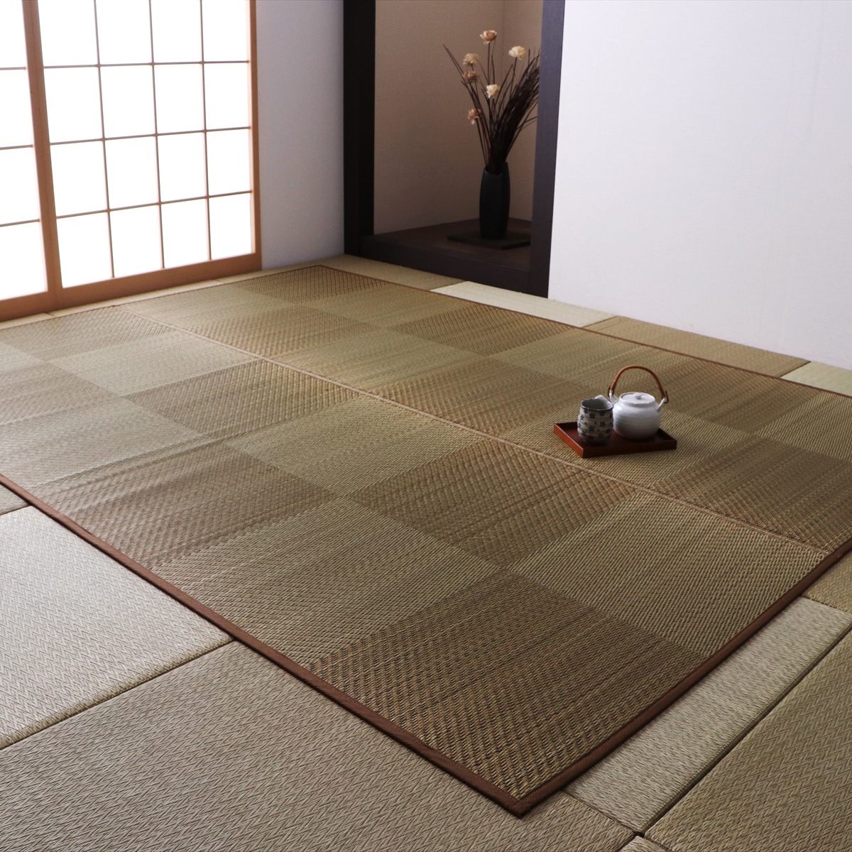 【I】【代引不可】イケヒコ 国産い草ラグカーペット DXノア ブラウン 191×191cm 和モダン 抗菌防臭 8242270【北海道・沖縄・離島不可】