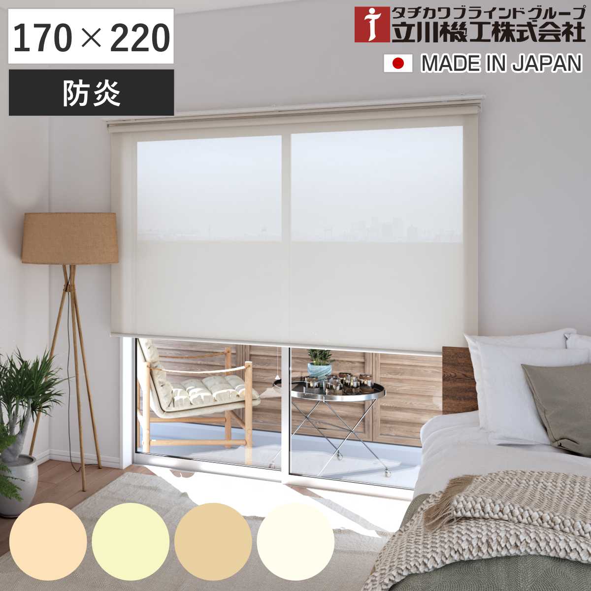 立川機工 ロールスクリーン 無地防炎 170x220cm ティオリオ ロールアップカーテン カーテンレール 取り付け 屋内 カーテン 間仕切り 日除け 窓 目隠し シンプル 掃き出し窓