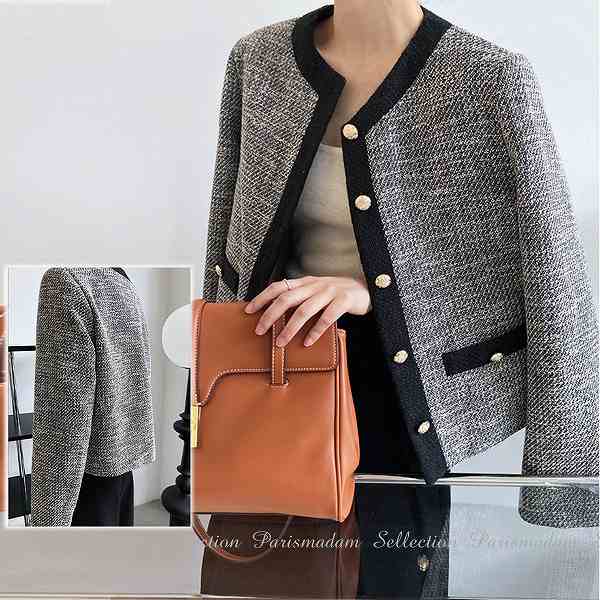 高品質新入 高級感ノーカラージャケット　大人上品　長袖　ツイード　ショートジャケットシングルジャケット　入学式　七五三　パーティー結婚式 20代30代40代50代