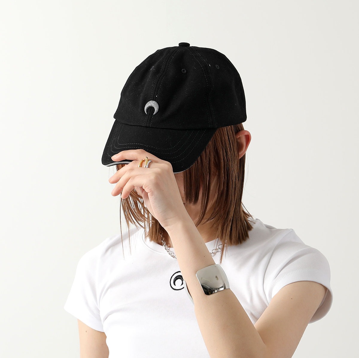 Marine Serre マリーン セル ベースボールキャップ Canvas Baseball Cap UHG001 レディース 三日月 モチーフ 刺繍 コットン 帽子 BK99/BLACK