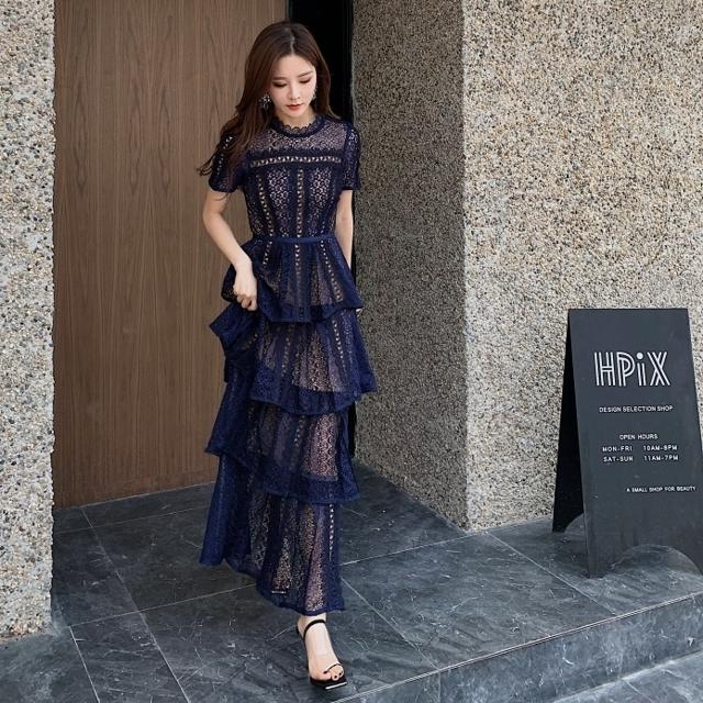 パーティードレス ロング ドレス ワンピース レース 袖あり おしゃれ 個性的 結婚式 お呼ばれ ドレス 大きいサイズ xl ロング丈 マキシ丈 ロングワンピース 総レース 半袖 きれいめ 大人可愛い 10,826円