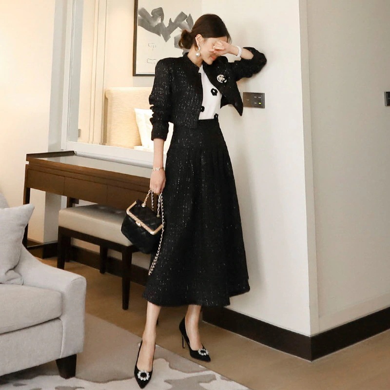 トップス スカート スーツ 上下セット ロング ロング丈 袖あり 長袖 襟付き Aライン 前開き かわいい 大人可愛い きれいめ シンプル カジュアル 大人 上品 おしゃれ お洒落 大人女子 こなれ感