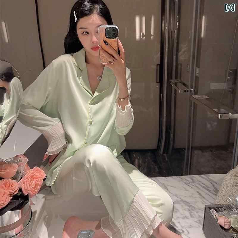 パジャマ　レディース　上下 冷感 パジャマ レディース 夏 薄手 長袖 2025 春秋 スタイル 大きいサイズ 高級 ホームウェア スーツ