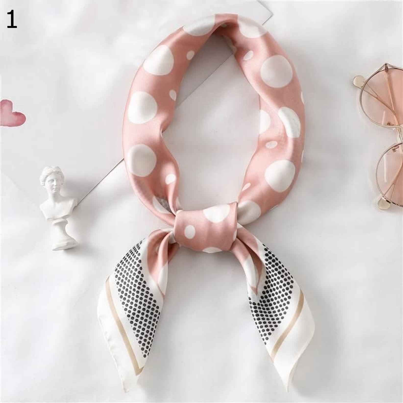 【20%OFFクーポン～】ドット柄 スカーフ バッグ小物 ハンカチ サテン レディース スクエアスカーフ レディース ラップ ヘッドスカーフ ショール スカーフ (Color : Size Pink