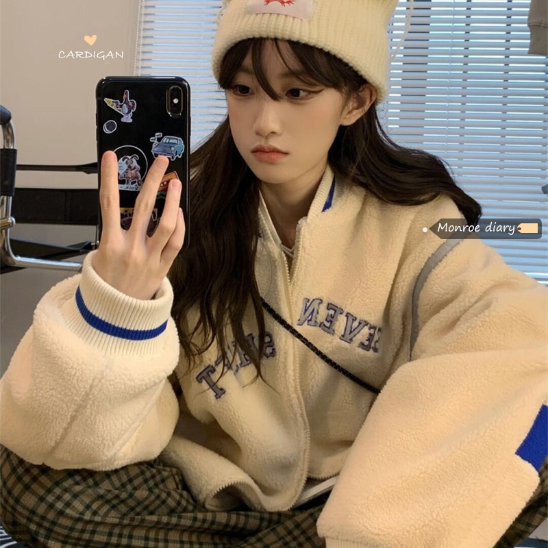 フリースジャケット シンプル トップス ベージュ レギュラー丈 袖あり 長袖 スタンドカラー