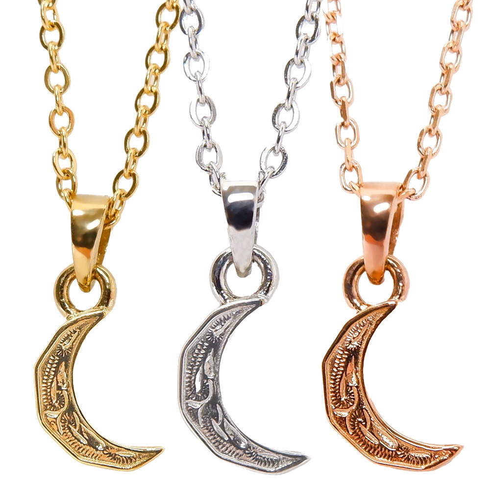 ハワイアンジュエリー ネックレス 三日月 ムーン レディース メンズ ステンレス スクロール 波 金属アレルギー チェーン付き ペンダント サージカルステンレス つけっぱなしOK プレゼント ペア 5,428円