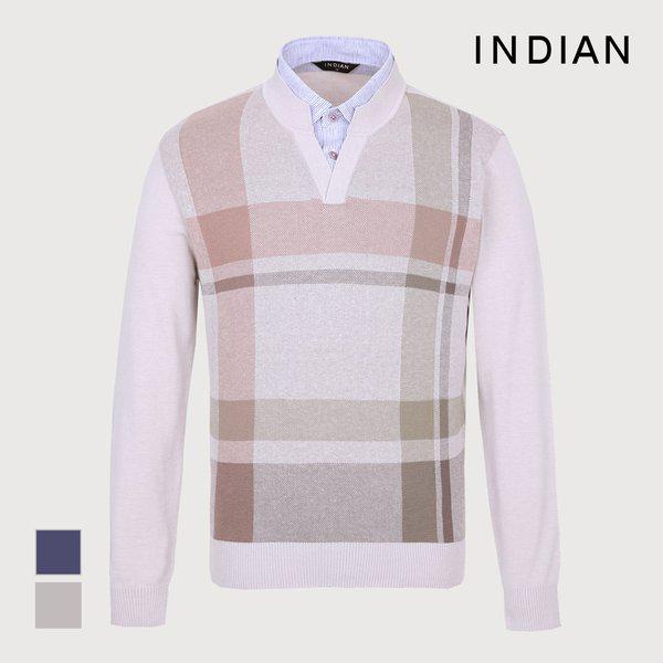 INDIAN チェック 二重エリ ポロニット_MITBP4SC411
