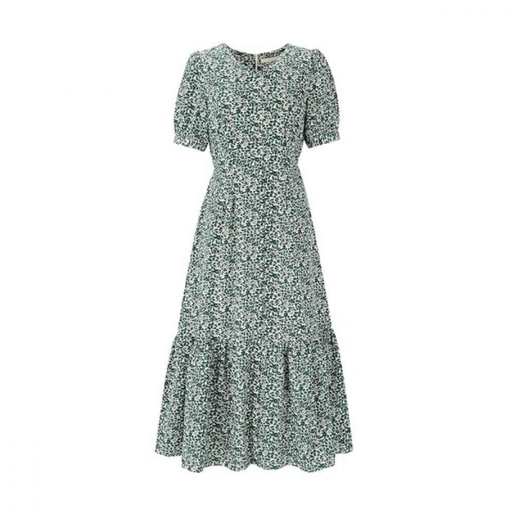 (ニューヨーク訪問) Vネックパフスリーブティアード半袖ワンピース (VZ5OP39)