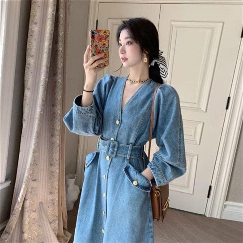 シャツワンピース レディース 大人 カジュアル 通勤 OL デニム 長袖 ロングワンピ マキシ 体型カバー 着痩せ きれいめ