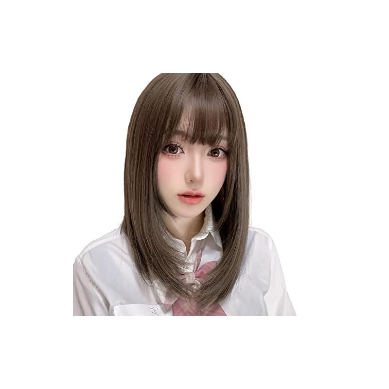 ウィッグ ロング かつら セミロング ストレート レディース フルウィッグ 女装 自然 小顔カツラ 女性 ぱっつん前髪 耐熱 ロリータ コスプレ ネット/櫛付き(ブラウン)