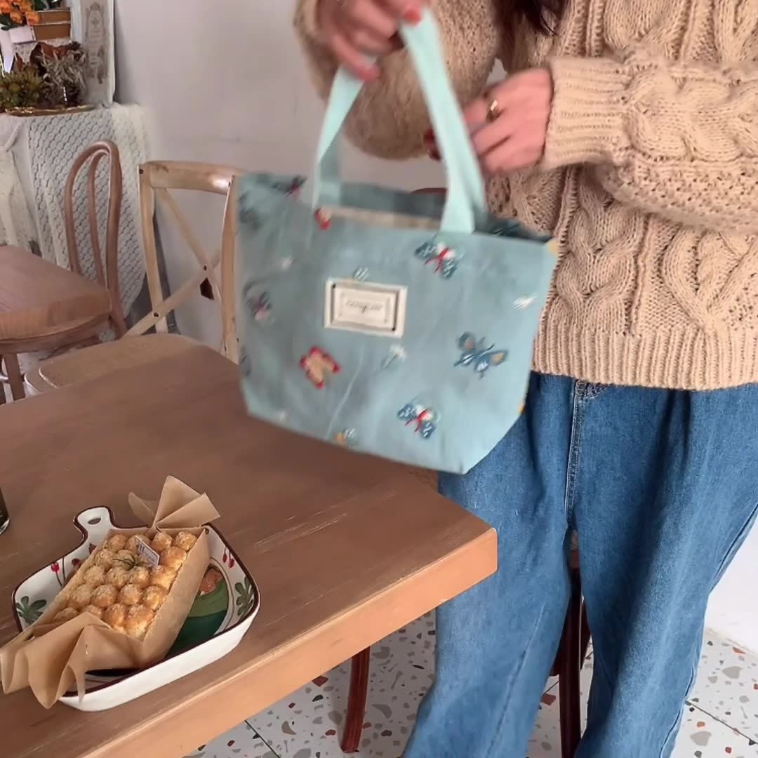 ミニバッグ エコバッグ ハンドバッグ 蝶々 刺繍 レディース 韓国 ファッション 雑貨 かわいい おしゃれ 北欧 送料無料 [K] (T)