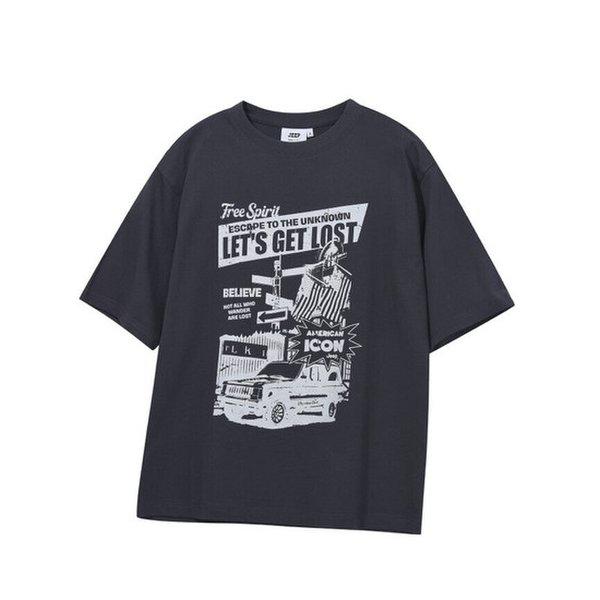 【新商品入荷】JR2TSU204 ダークグレー 男女共用 ヴィンテージポスターグラフィックTシャツ_SC