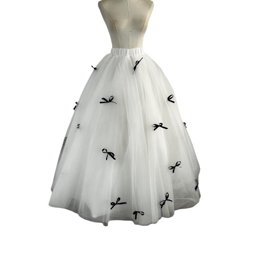 スカート リボン ストレッチ オフホワイト ロング 花嫁/ウェディングドレス