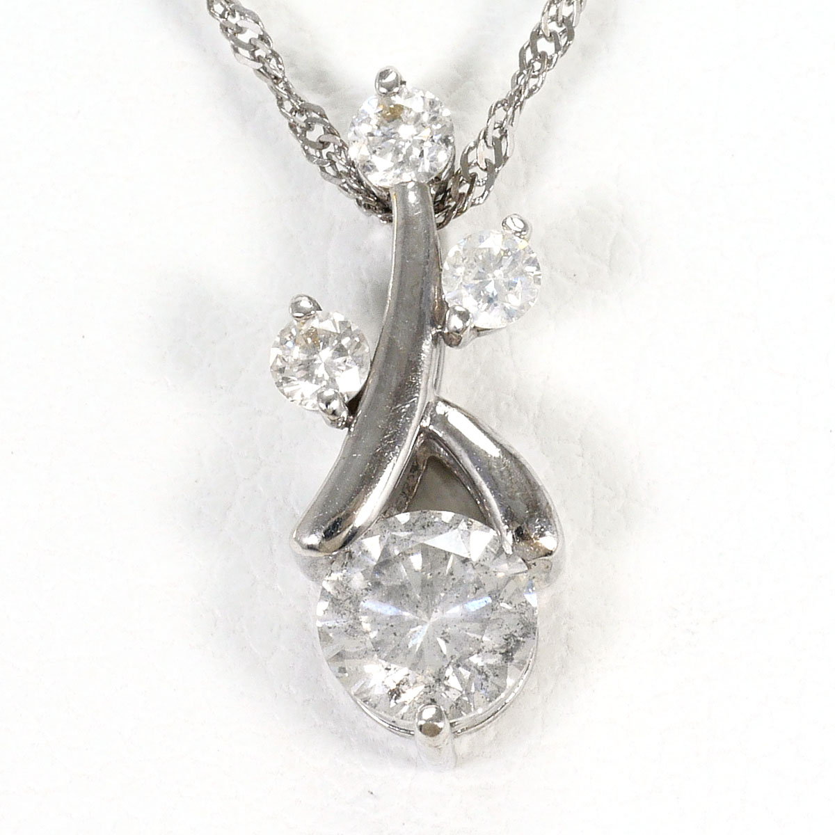 K18 18金 WG ホワイトゴールド ネックレス ダイヤモンド 0.5ct 総重量約1.7g 約42cm ジュエリー 中古