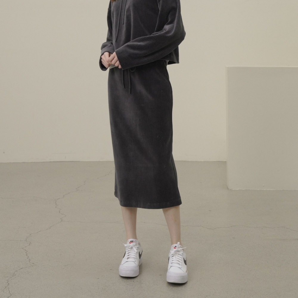 ACUD ベロアベンディングスカート_チャコール