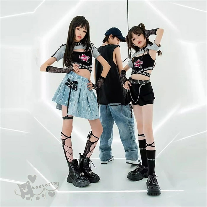 ダンス衣装 k-pop衣装 キッズ男の子 女の子 ヒップホップ チアガールズ ダンス トップス スカート カーゴパンツ ショートパンツ へそ出し ジャズダンス ステージ衣装 練習着 体操服 120-1