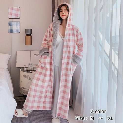 【グラシア】 ルームウェア モコモコ パジャマ 部屋着 ガウン 超ロング ブルー ピンク M L XL