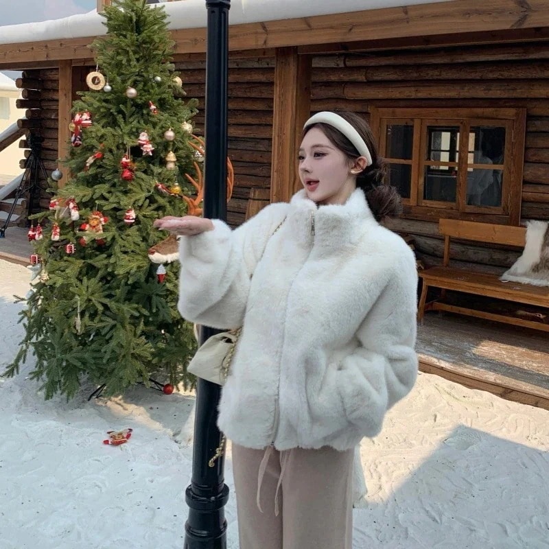 ミンクファーショートスリムフィット ファーレザー一体型フワフワアウター フェイクファー