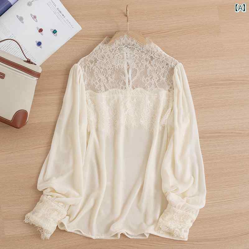 レディース　ニット　レース　シルク 100 シルクベルベット 25 春 フレンチ フェアリー 老化 防止 レース スプライス マルベリー シルク 長袖 シャツ 女性 F 6618