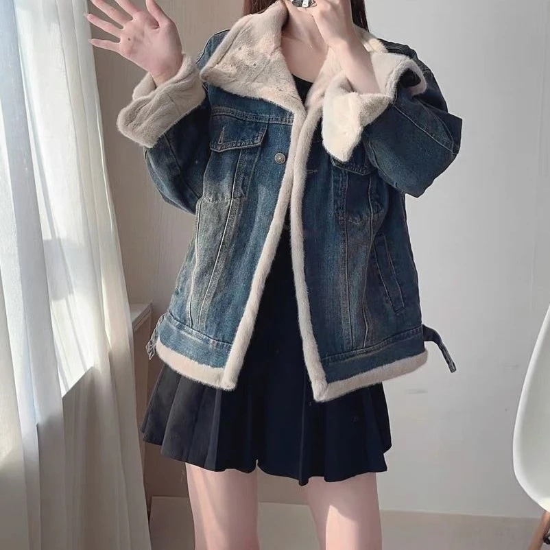 毛羽立ちファッションクリップ克服2025デニムジャケット厚くゆるい不规则なデザイン感アメリカのレトロな上着女性