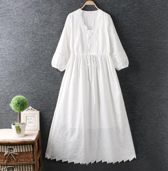 ワンピースレディース チュニック 女子トップス 女性カットソー レディースチュニック ブラウス 綿 長袖刺繍 ひざ丈スカート ロングスカート プルオーバー バルーン袖 着痩せ 着心地良い
