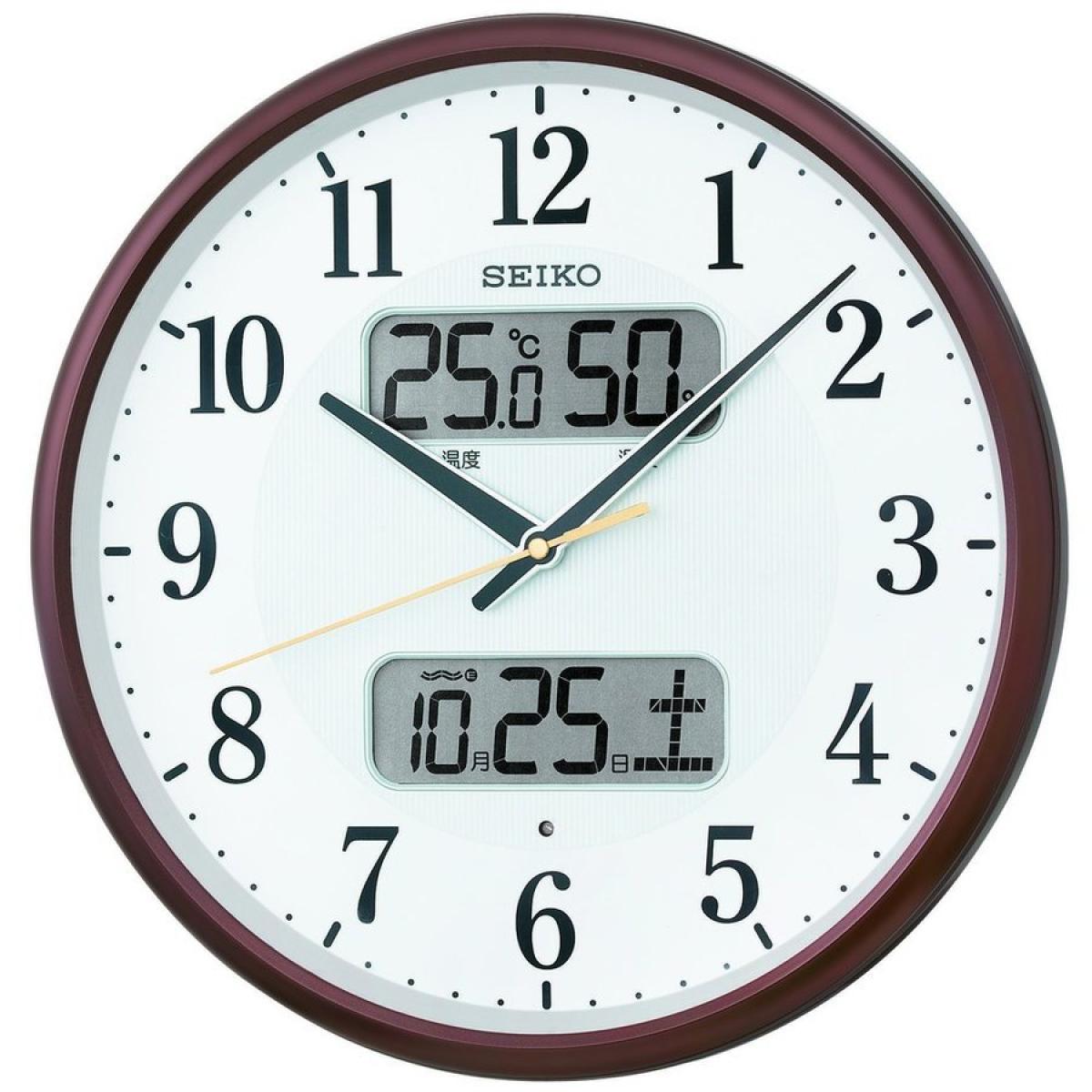 セイコークロック 掛け時計 茶メタリック 直径35.0x5.2cm 電波 アナログ カレンダー 温度 湿度 表示 KX383B