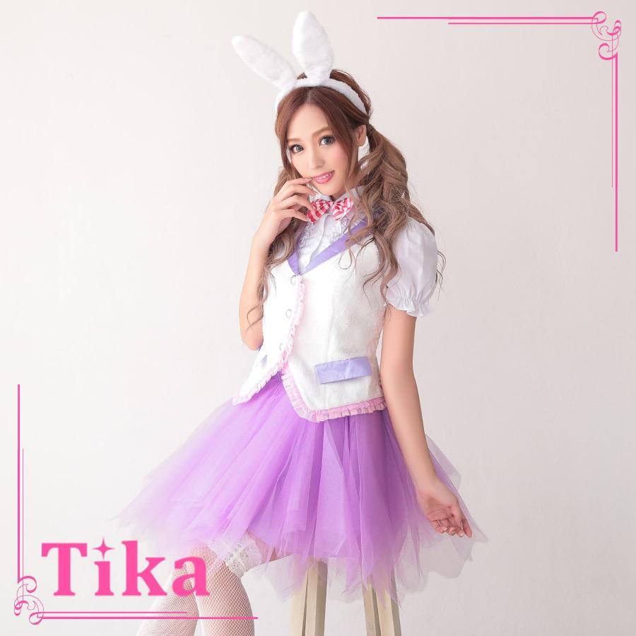 コスプレ 衣装 ハロウィン バニーガール ティカ 6点 サーカス バニー コスチュームセット ブラウス ベスト スカート リボンタイ カチューシャ しっぽ