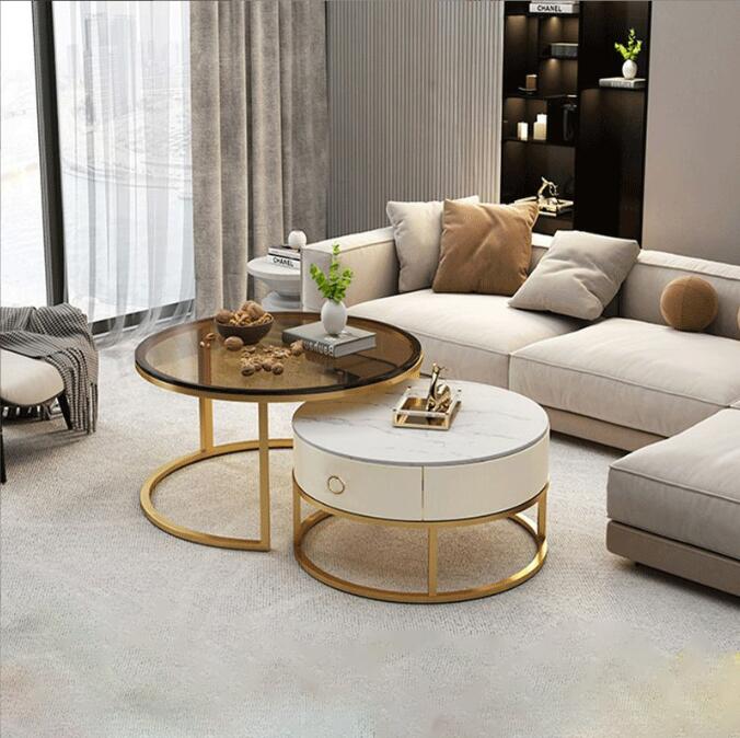 現代風　現代岩板テーブル組合テーブル　円形テーブルコーヒーテーブルリビングルーム小型家庭用高級シンプルモダンバルコニー小さなコーヒーテーブルテーブル組合 28,397円