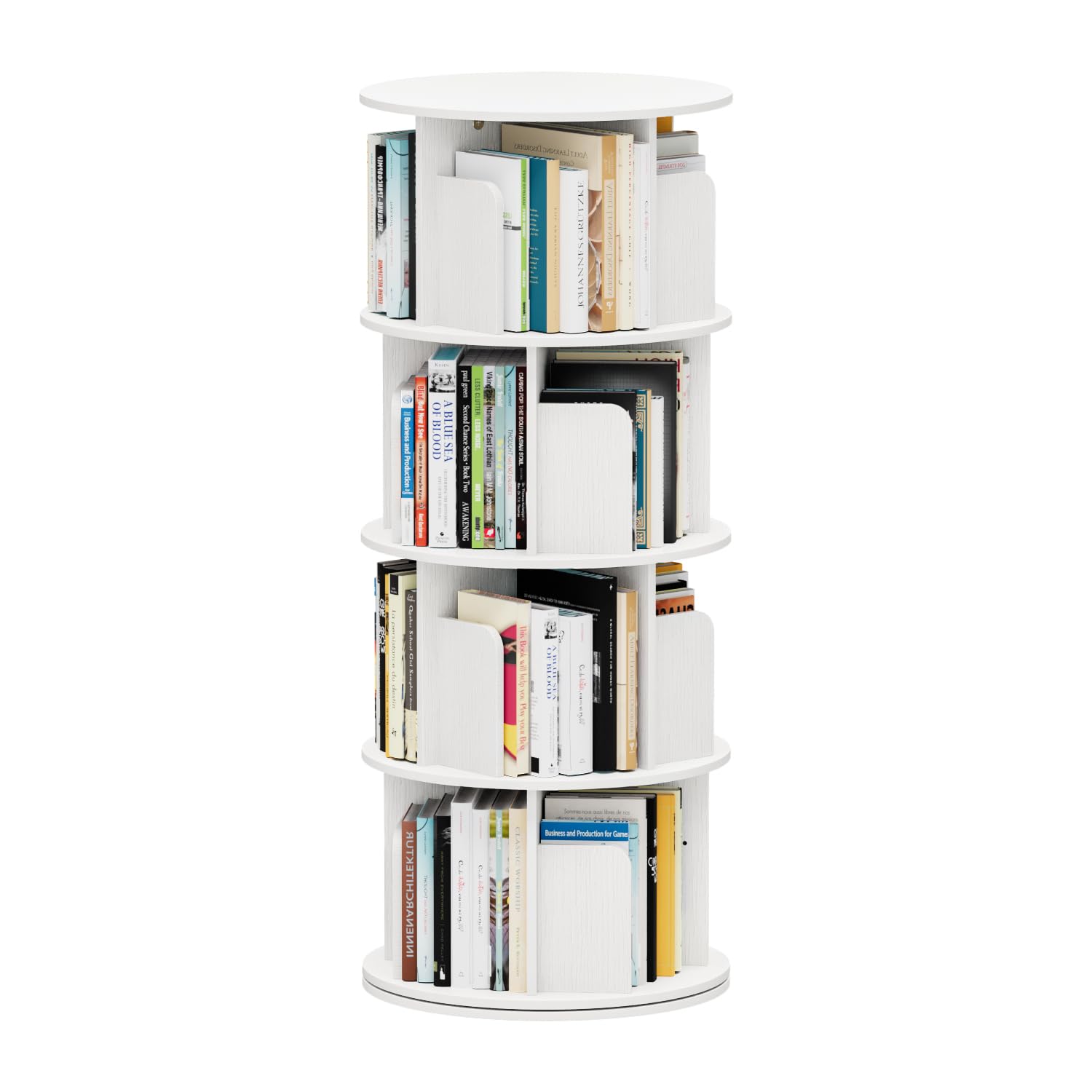 回転式本棚 4段 直径40CM*高さ128CM 漫画 絵本棚 子供本棚 CD棚 ラック 大容量 省スペース ホワイト