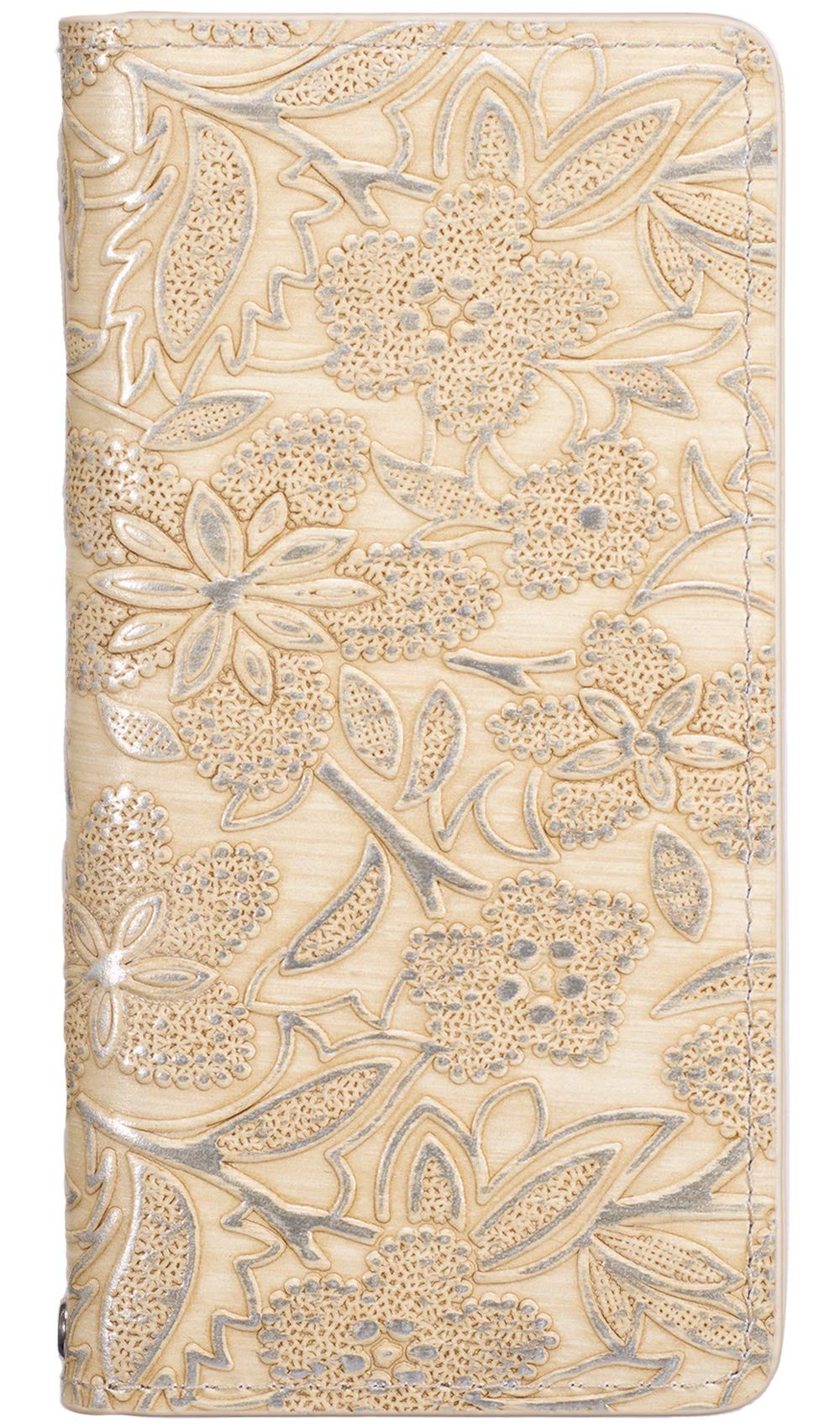 イタリアンレザー 手帳型 スマホケース iPhone用 17 Pro 互換性 対応ケース 本革 花柄 カード入れ マグネット不使用 (ベージュ)