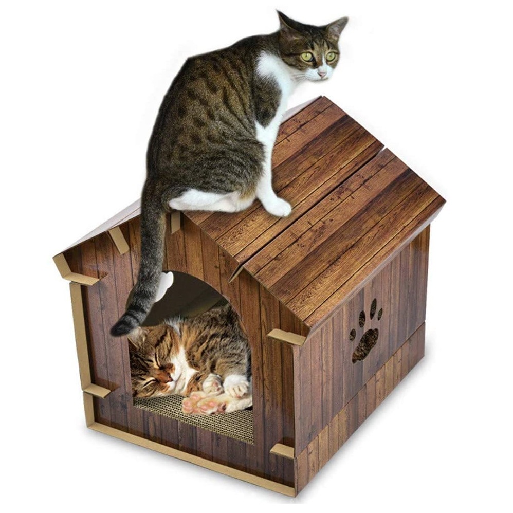驚きの値段で 小屋 猫ハウス キャットダンボールハウス 猫爪とぎ 尖塔猫の巣 猫箱 猫スクラッチボード キャットタワー カラー 黄 Simbangda Purbalinggakab Go Id