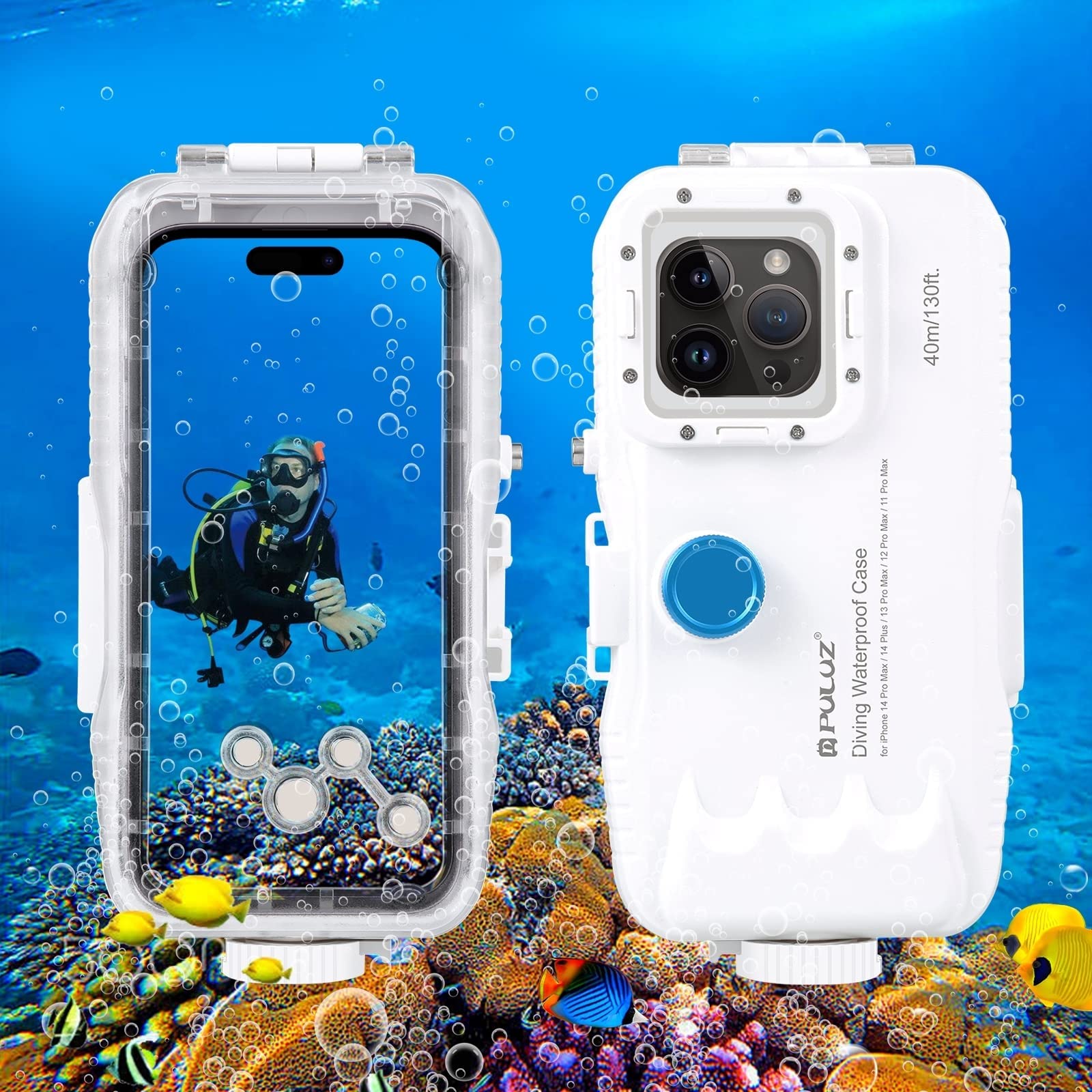 PULUZ iPhone 15 Pro Max 15 Plus 14 Plus 14 Pro Max 13 Pro Max 12 Pro Max 11 Pro Max用 防水ケース 40m ワンウェイ