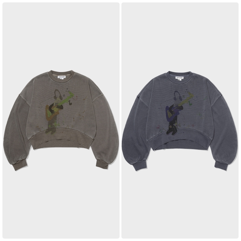 【LOW CLASSIC】[UOU CUTE X LOW CLASSIC] 25FW WASHED ROCKSTAR CAT SWEATSHIRT : 2COLORS
