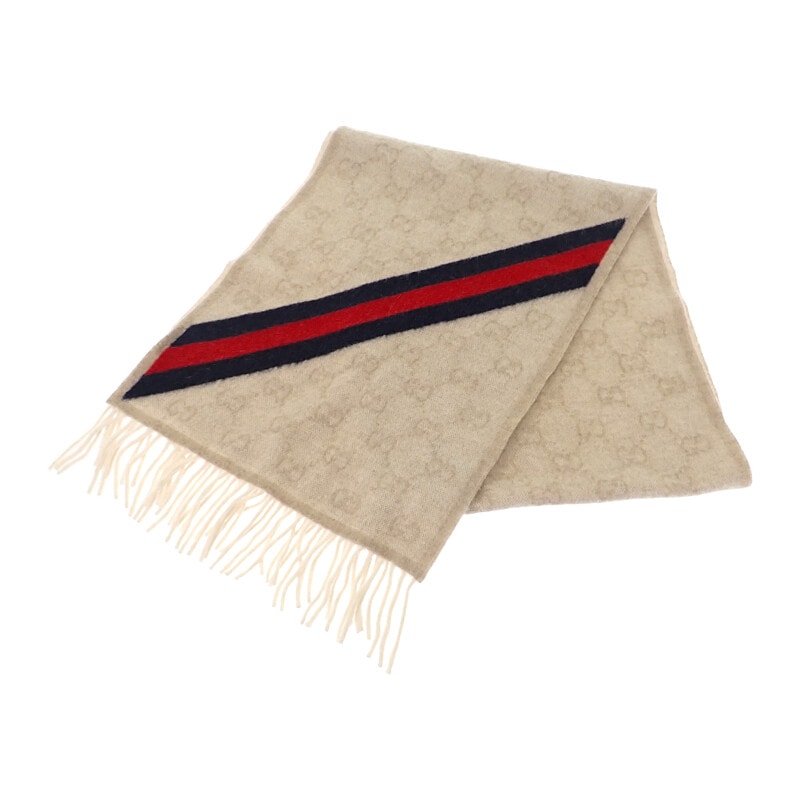 GG柄 508027 マフラー ウール ベージュ メンズ【Aランク】