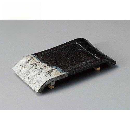 5個セット 焼物皿 手造り黒織部弓型7.0長角皿 [210 x 103 x 35mm] 和食器 料亭 旅館 飲食店 業務用