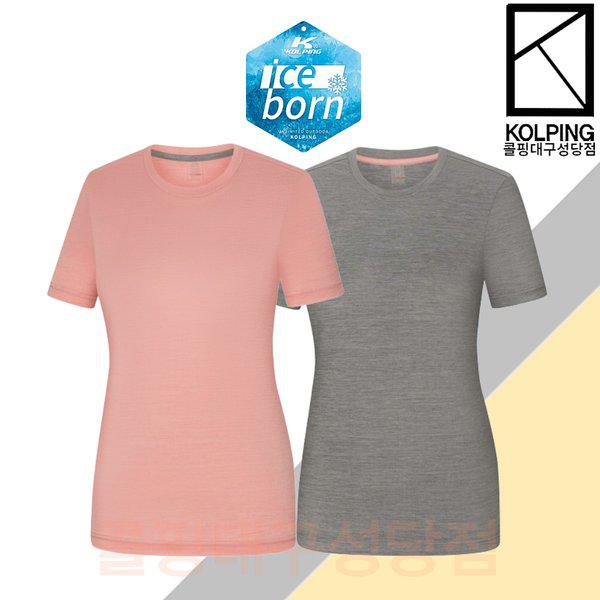 허블 여성 여름 아이스본 냉감 라운드 멜란지 반팔티셔츠 KVT0587W