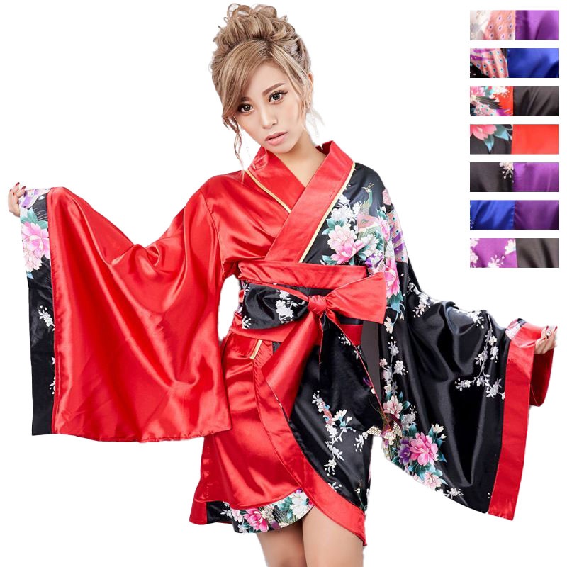 【8カラー】ツートンカラー孔雀和柄着物ドレス 和柄 衣装 ダンス よさこい 花魁 コスプレ キャバドレス [0698]