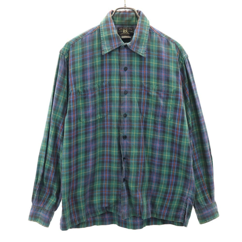 90s オールド 初期タグ 赤3星 長袖 チェックシャツ S グリーン系 RALPH LAUREN メンズ