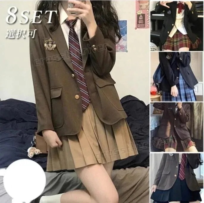 【急速出荷!】5点セット 韓国 制服 ブレザー 卒業式 スーツ 女の子 なんちゃって制服 卒服 高校生 入学式 スーツ 女子 中学生 小学生 フォーマルスーツ 大きいサイズ ピアノ発表会 ブラウン