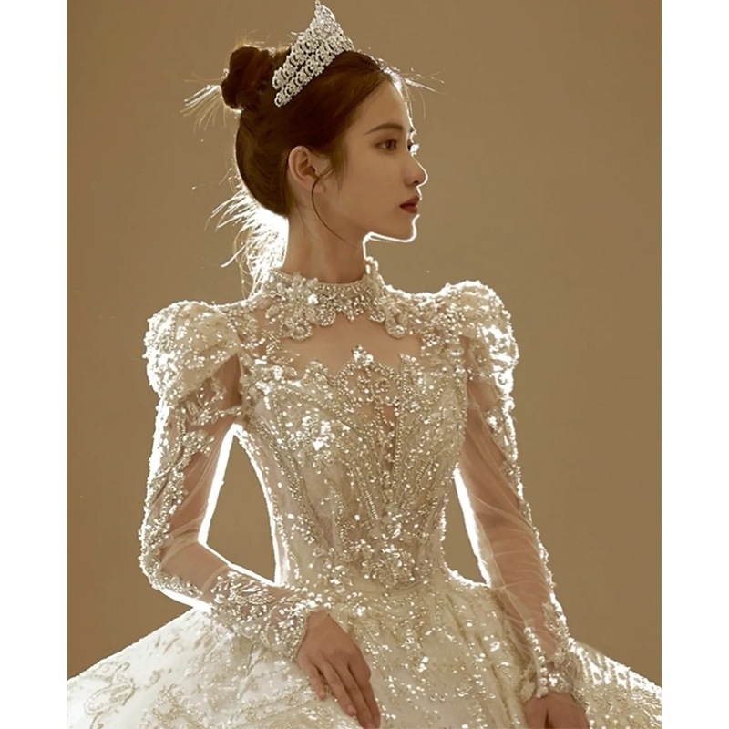 長袖メインウェディングドレスブライダル2025後続小型重工先進2025星空ドアベールライト