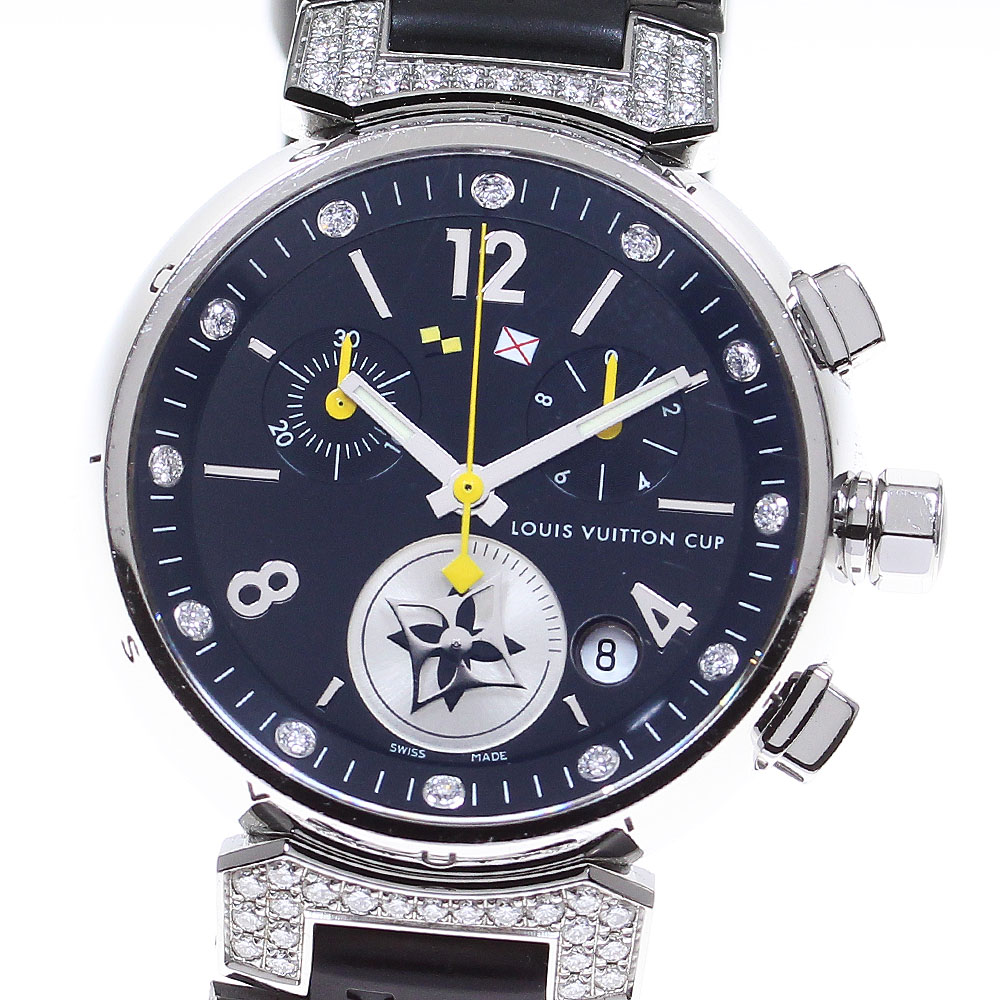 ルイヴィトン LOUIS VUITTON Q132K タンブール ラブリーカップ 12P ラグダイヤ クロノグラフ クォーツ レディース 箱付き_829420【中古】