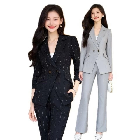 OL 通勤 オフェス着 オシャレ印象 ストライプ柄 ジャケットパンツ 2set大きいサイズ レディース 秋冬 下着 ボトムス ストレート スキニー ショーツ pants