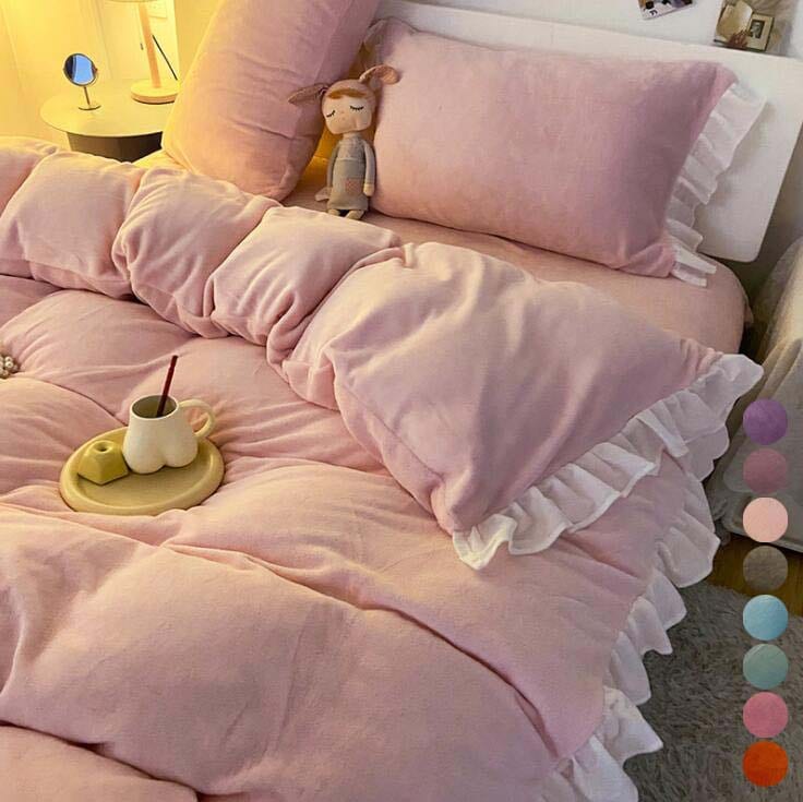 寝具カバーセット可愛い 暖かい 3点セット 冬布団カバー 布団カバーセット シングル セミダブル ベッドカバー ふとんカバー フランネル フリル付き 150*200cm 掛布団カバー 保温 北欧 ベッ