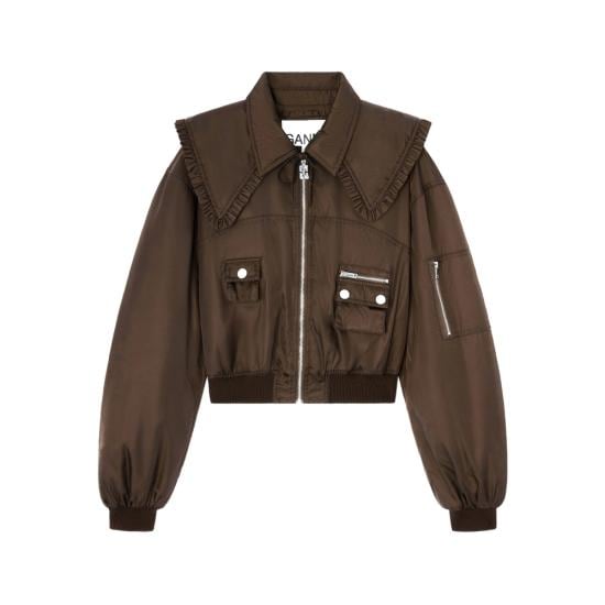 GANNI Women Bomber Jackets A1010046 ZWX BROWN