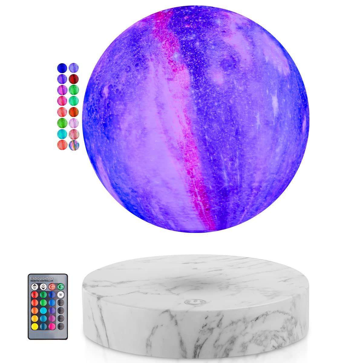 浮遊月ランプ-浮遊ギャラクシームーンライトリモコン16色LED磁気浮遊回転3D印刷ルナーナイトライト机装飾ランプ部屋の装飾のための創造的なギフト