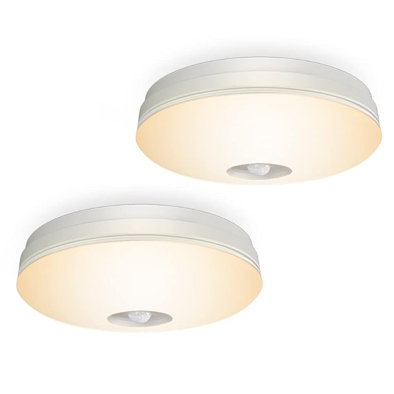 POOPEE LEDセンサーライト 小型 人感センサー付 LEDシーリングライト 4畳 照明器具 玄関灯 廊下灯 10W消費電力 60W相当 1100lm 天井照明 電球色 日本語説明書 2個セット