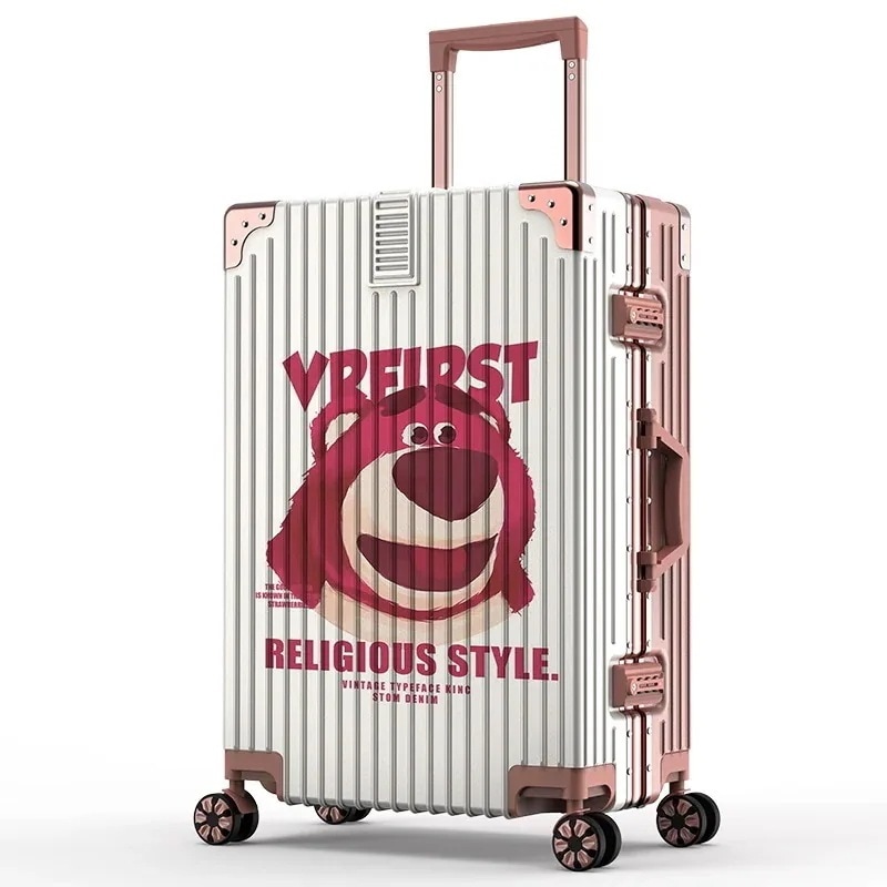 【送料無料】ディズニーいちご熊新型落書きスーツケース女子学生アルミ枠パスワードスーツケース耐久性スーツケース男