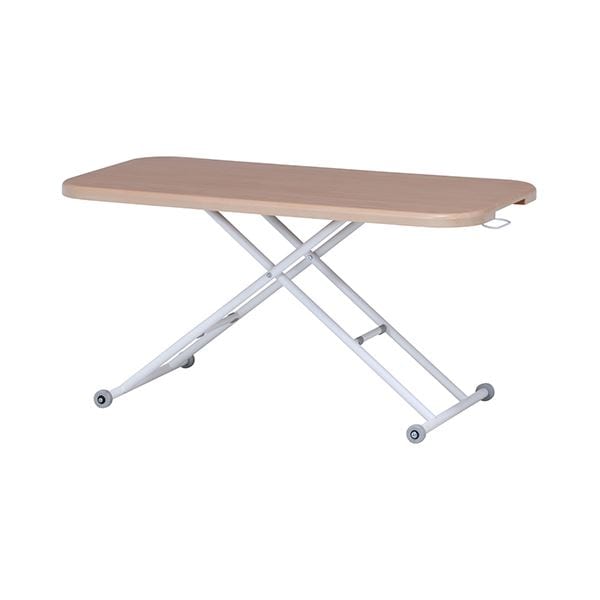 昇降式テーブル 約幅12001270×奥行600×高さ120700mm ガス式 ナチュラル ワイド 無段階高さ調節 キャスター付 リビング